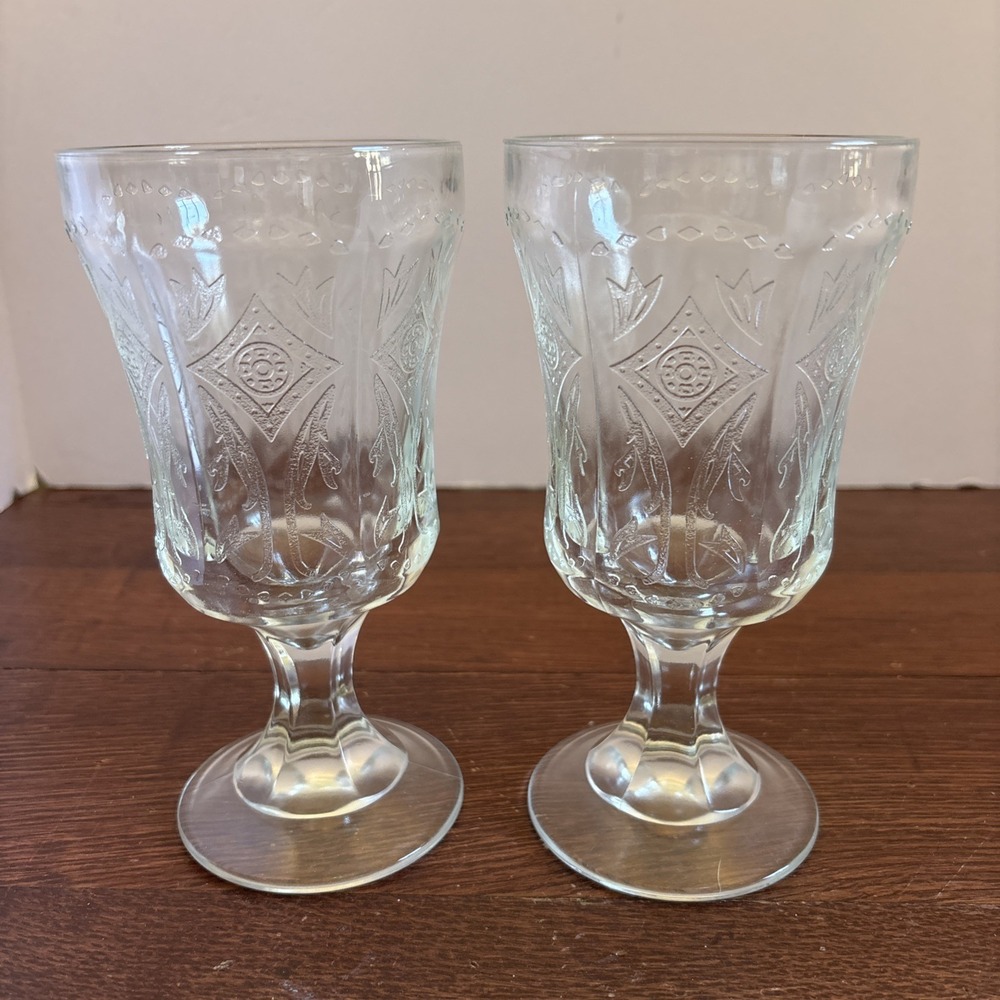 Indiana Crystal- Recollection, Madrid, 6 1/2" Stemmed 12 oz. Water Goblets Set 2